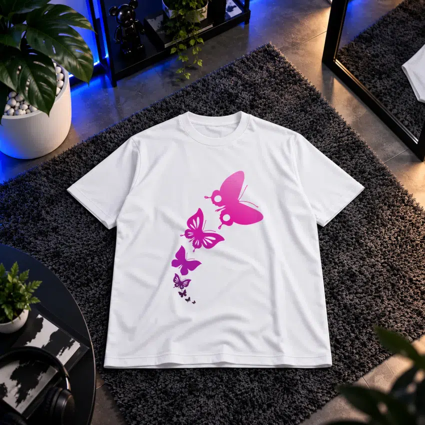 تیشرت پروانه طرح صورتی