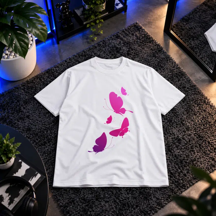 تیشرت پروانه طرح بنفش