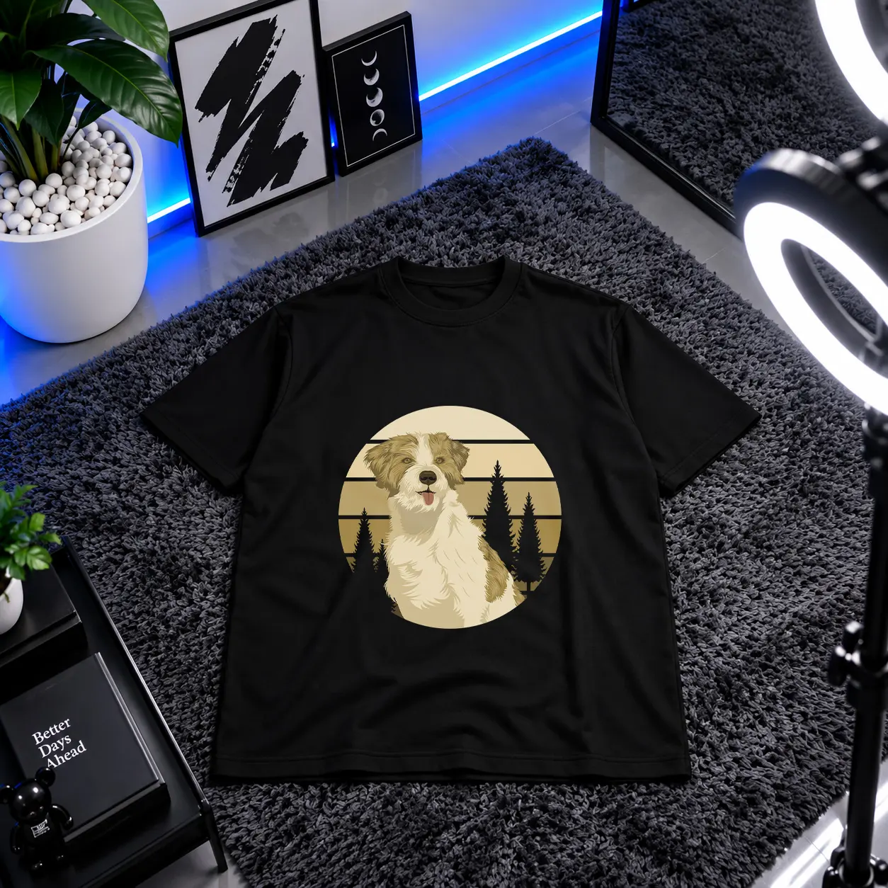 تیشرت سگ طرح غروب رترو کد 20520