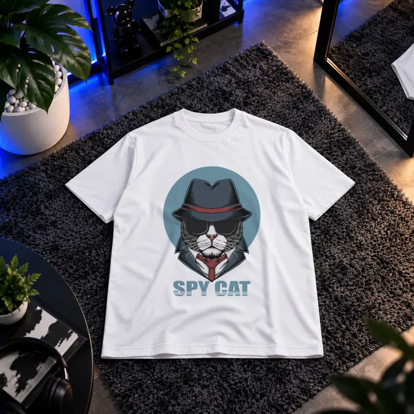 تیشرت گربه طرح کلاه فدورا Spy Cat