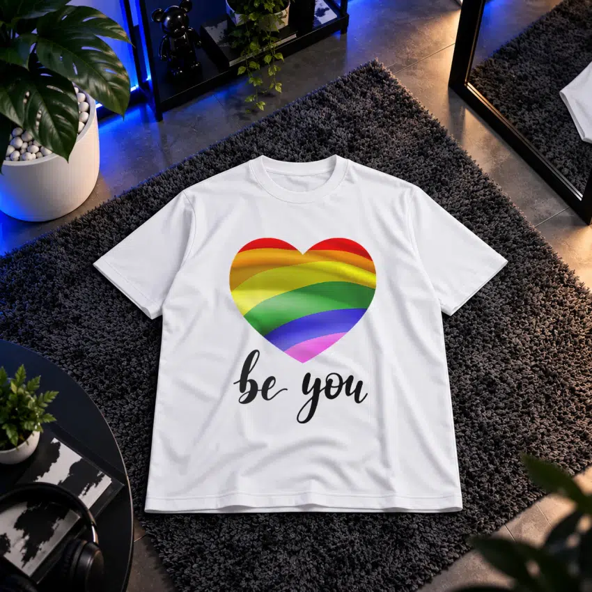 تیشرت طرح قلب رنگین‌کمانی Be You