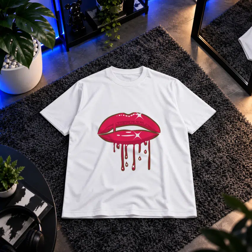 تیشرت لب طرح چکه‌ای براق