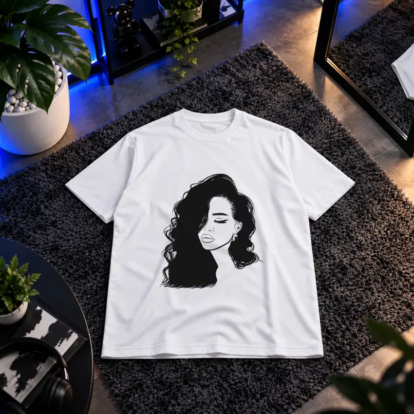 تیشرت زن طرح سیلوئت مو