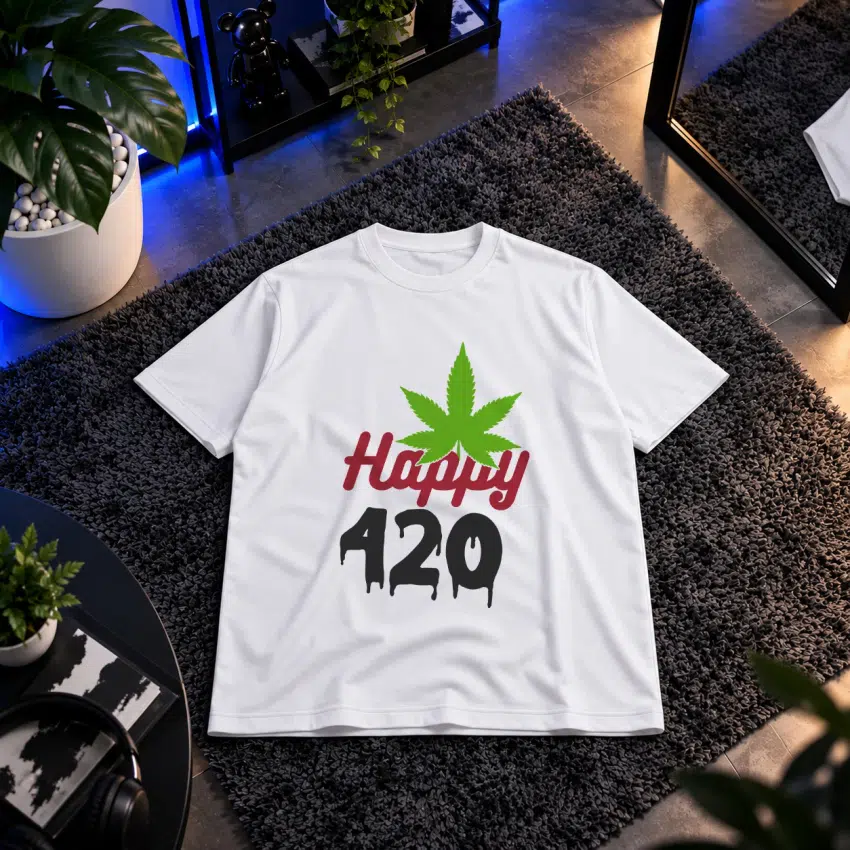 تیشرت ماری‌جوانا طرح تایپوگرافی Happy 420
