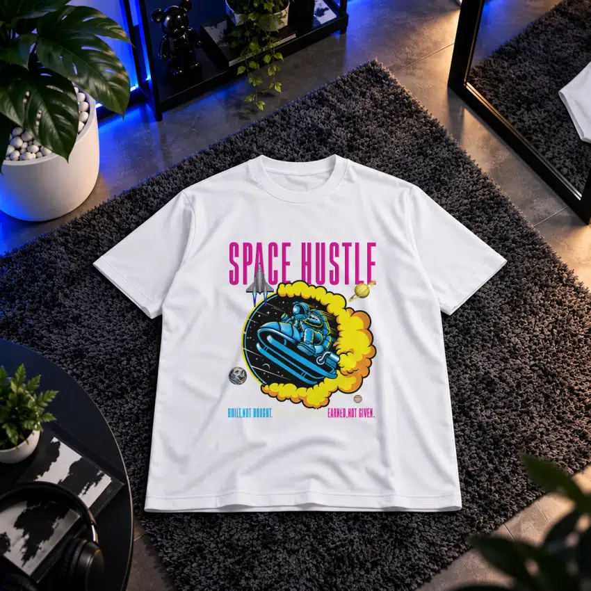 تیشرت فضانورد سوار موتورسیکلت فضایی طرح Space Hustle