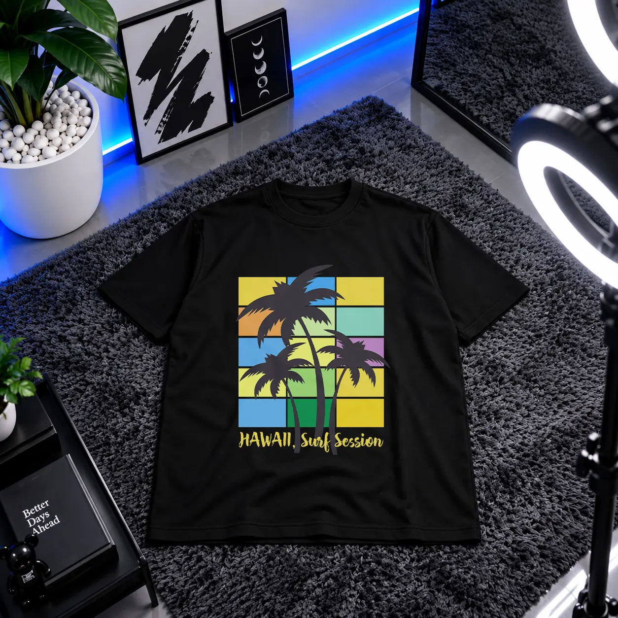 تیشرت هاوایی طرح نخل رنگی Surf Session کد 21769