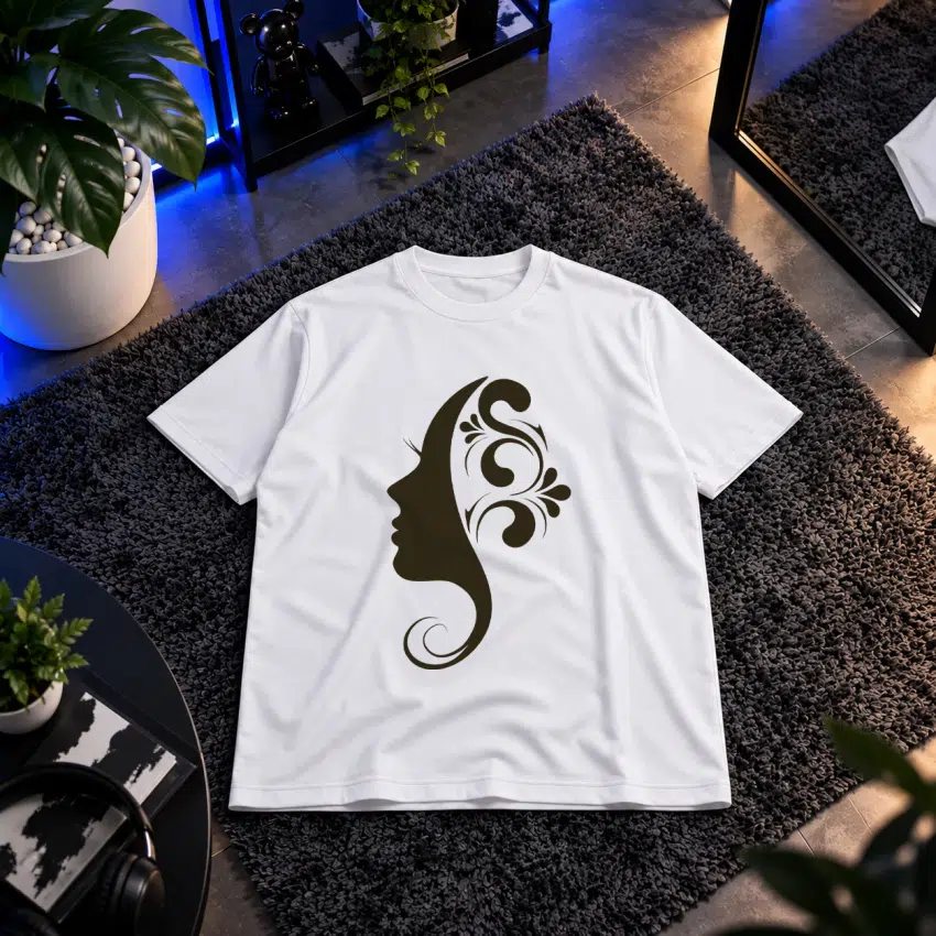تیشرت چهره زن طرح سیلوئت گل‌دار کد 21773