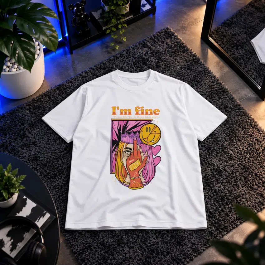 تیشرت کلاژ هنری نوشته I’m Fine