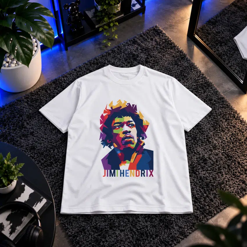 تیشرت جیمی هندریکس طرح پرتره هندسی رنگارنگ (Jimi Hendrix)