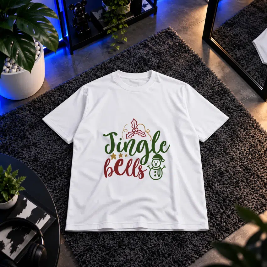 تیشرت کریسمس طرح نوشته Jingle Bells و آدم‌برفی