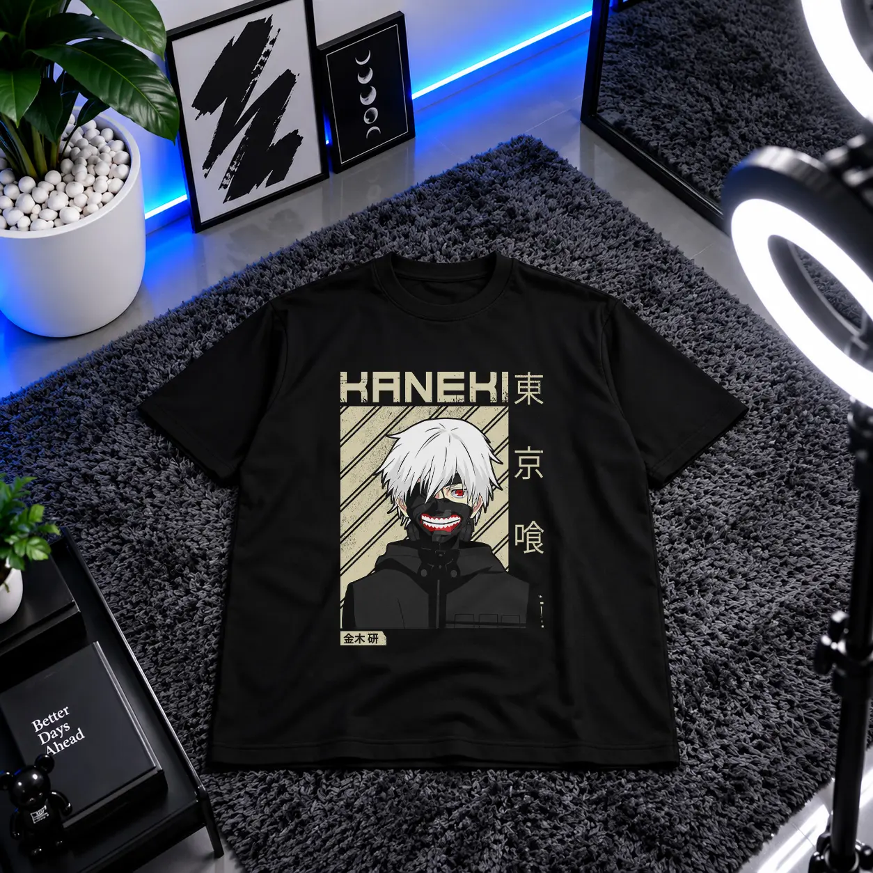 تیشرت انیمه توکیو غول طرح کانکی با ماسک (Kaneki) کد 22554