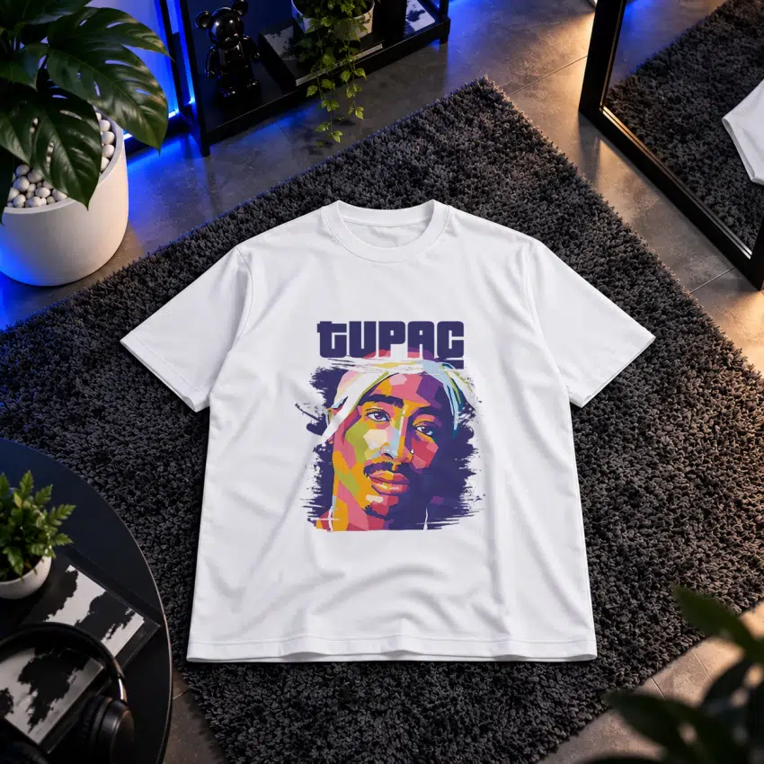 تیشرت توپاک شکور طرح پرتره رنگارنگ (2Pac)