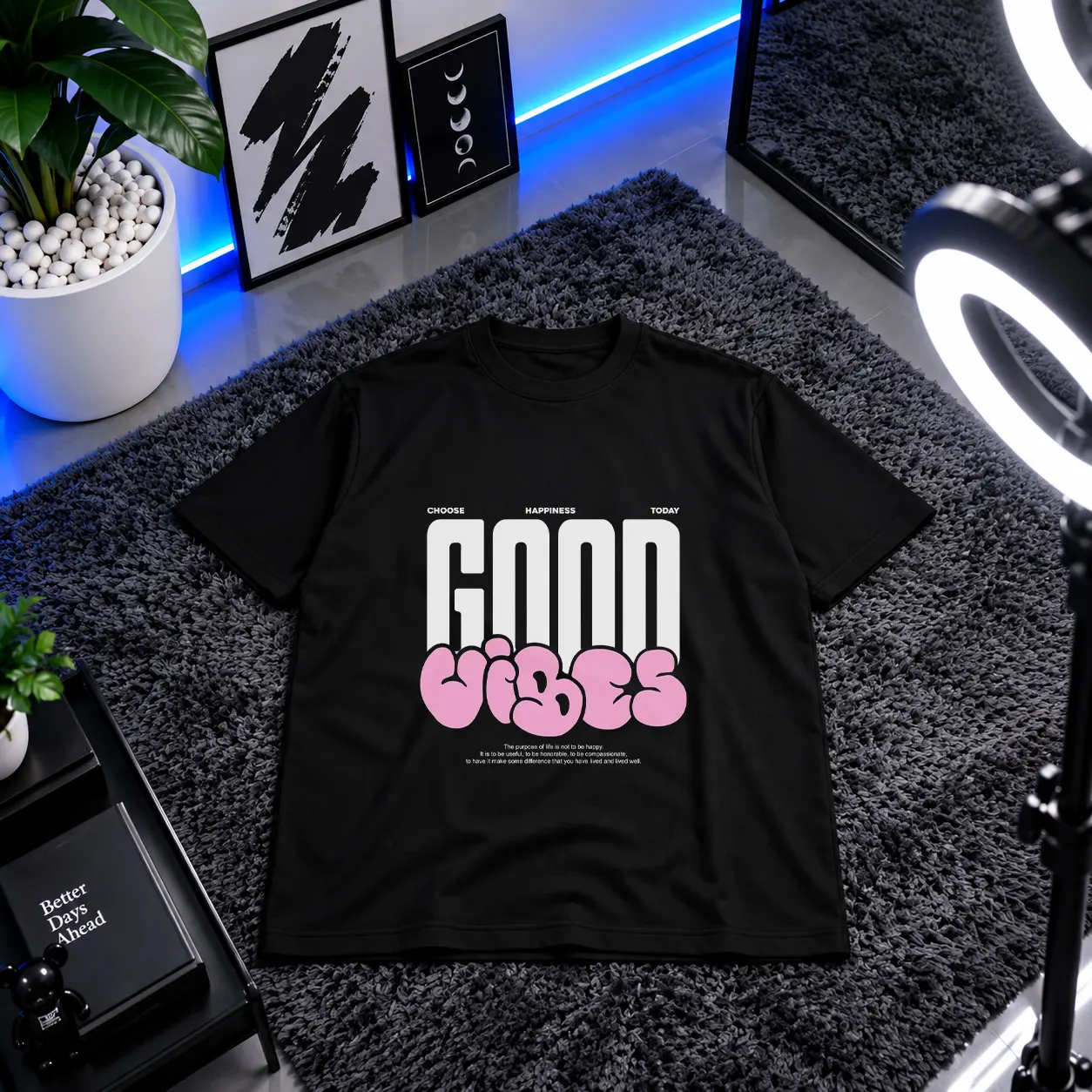 تیشرت حال و هوای مثبت طرح Good Vibes کد 2304
