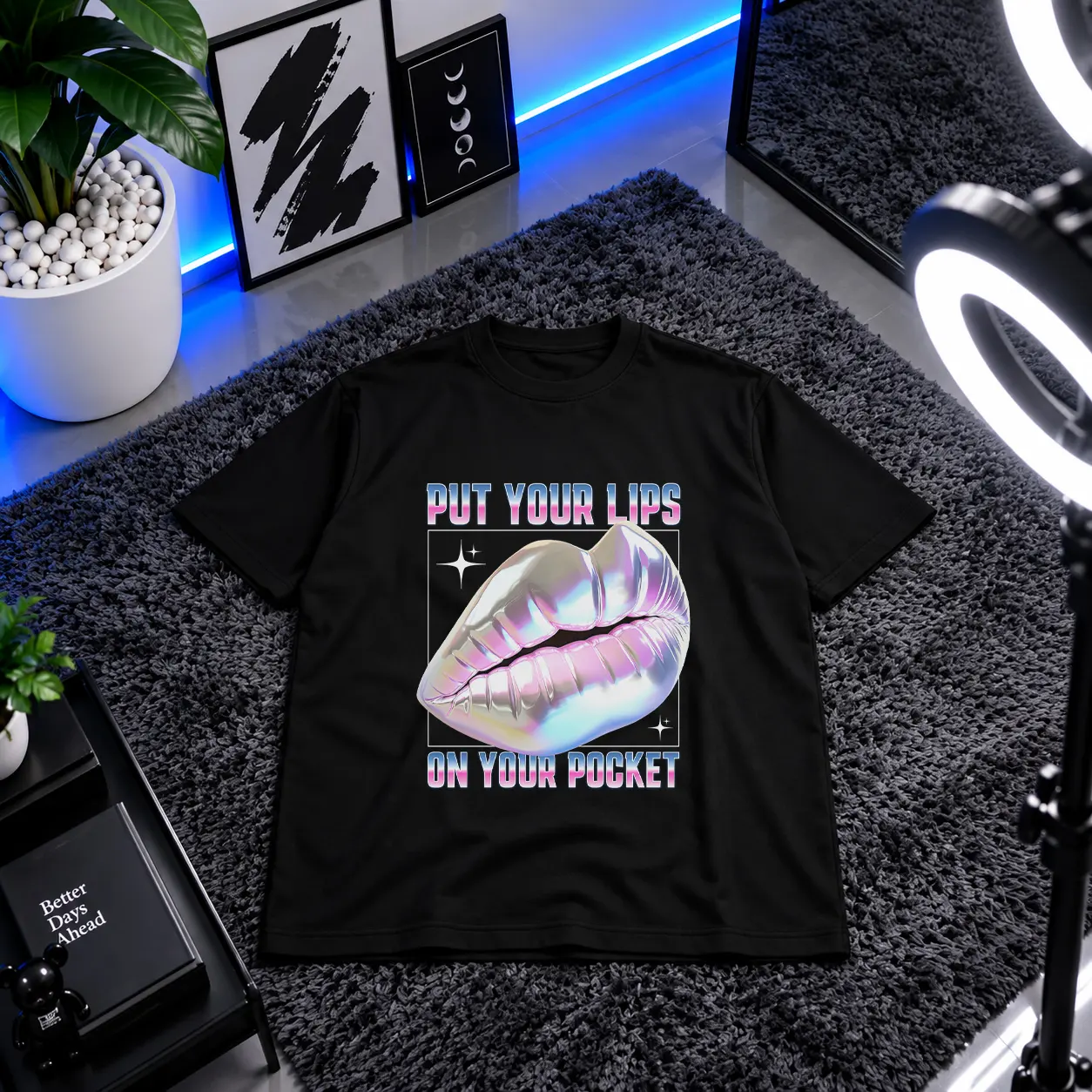 تیشرت لب نقره‌ای طرح Put Your Lips کد 23141