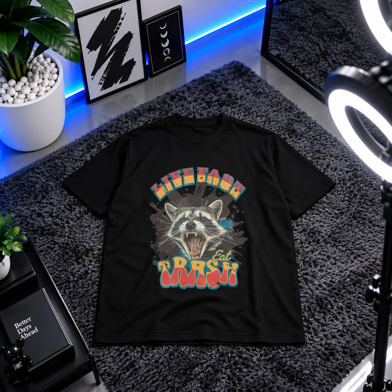 تیشرت راکون طرح Live Fast Eat Trash کد 23161
