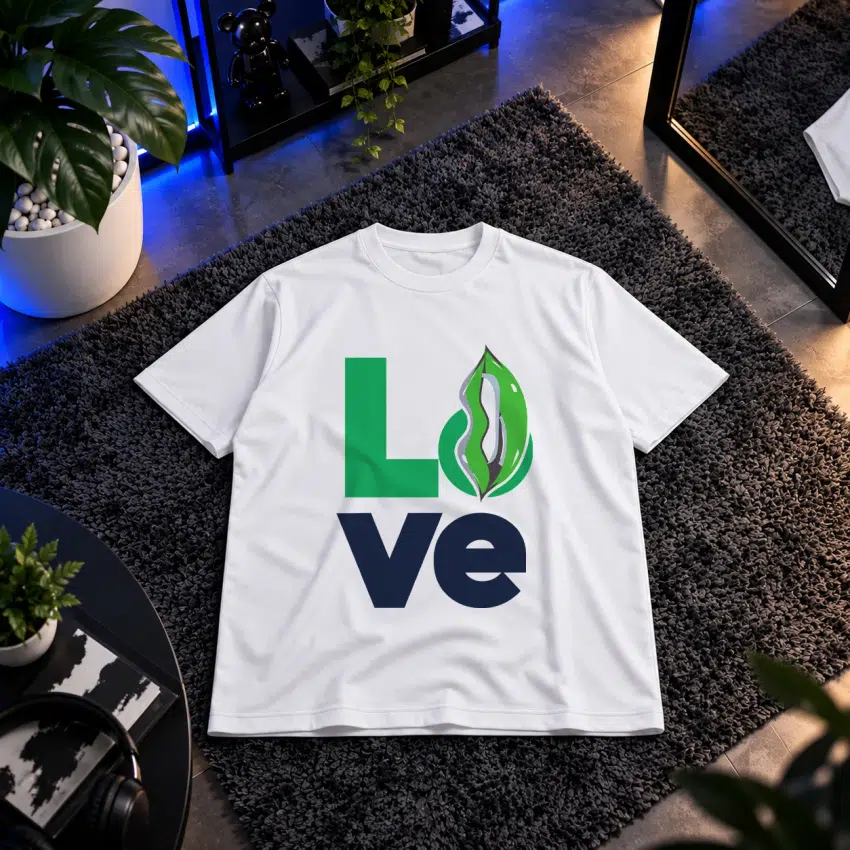 تیشرت عشق طرح تایپوگرافی Love با نماد برگ
