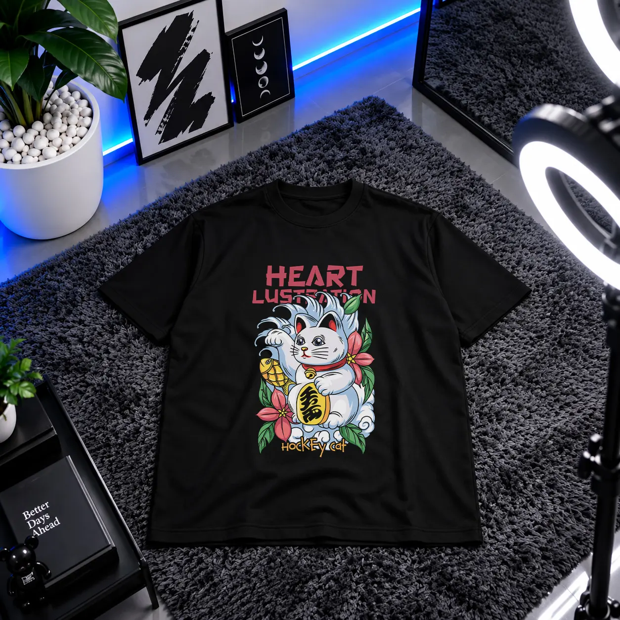 تیشرت گربه خوش‌شانس ژاپنی طرح Hockey Cat کد 23547
