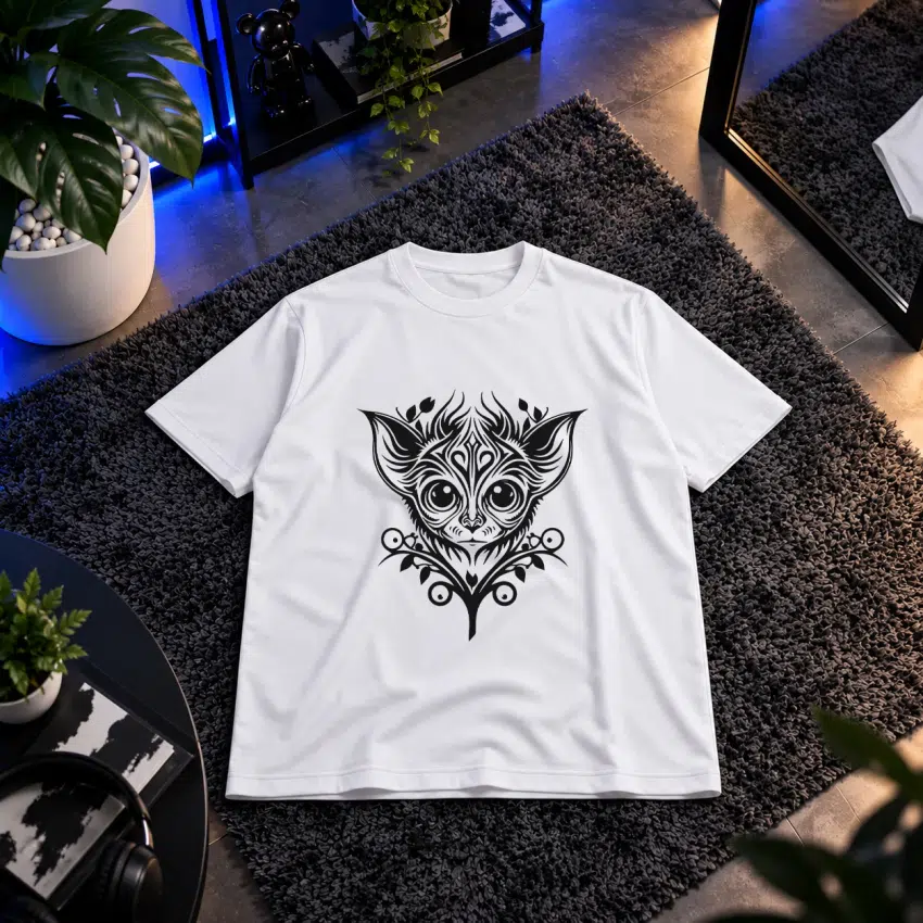 تیشرت جغد طرح تتو قبیله‌ای و مونوکروم
