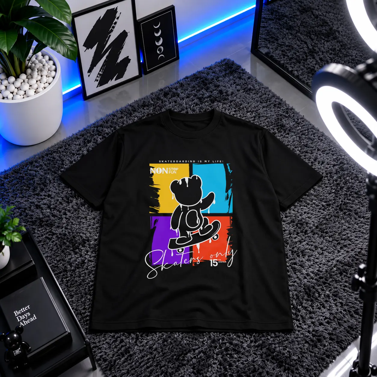 تیشرت خرس اسکیت‌سوار و نوشته Non Stop کد 2454