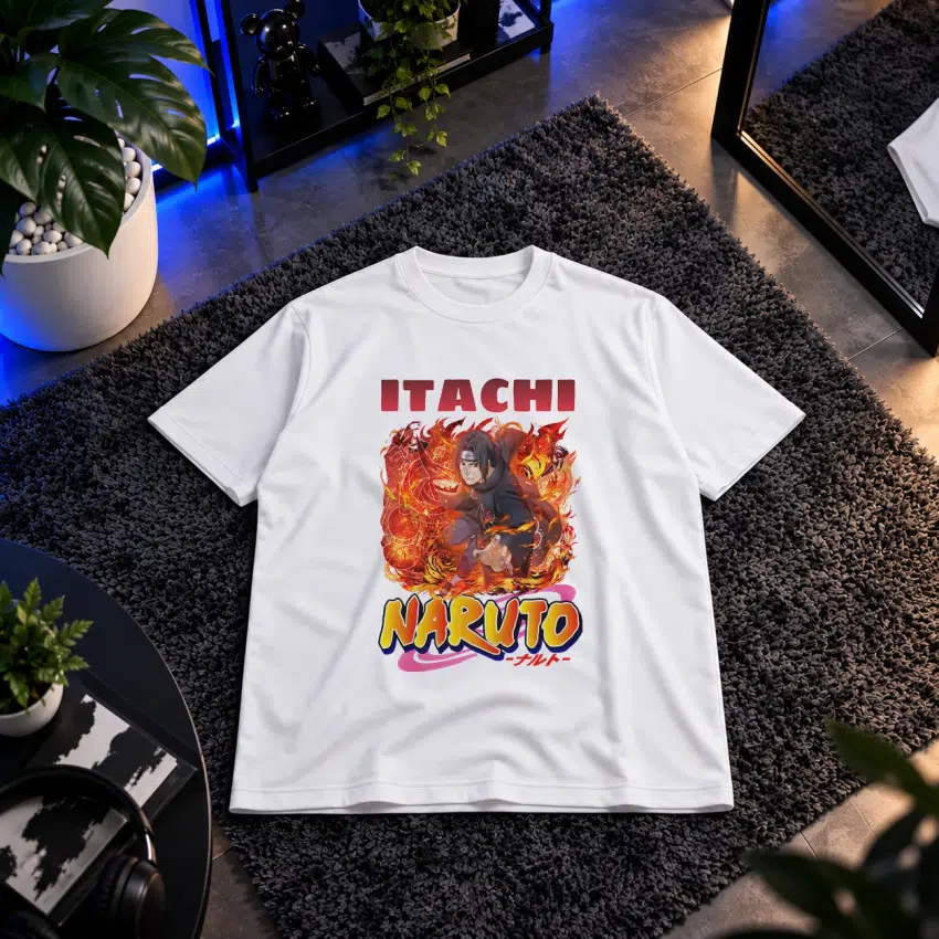 تیشرت انیمه ناروتو طرح ایتاچی در میان شعله‌ها (Itachi)