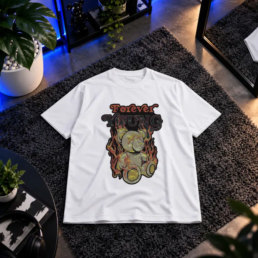تیشرت خرس تدی طرح Forever Young و شعله