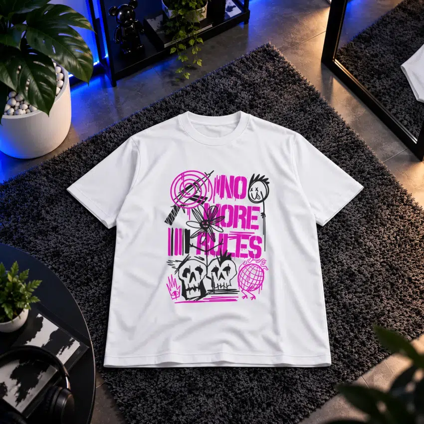 تیشرت گرافیتی طرح No More Rules و جمجمه