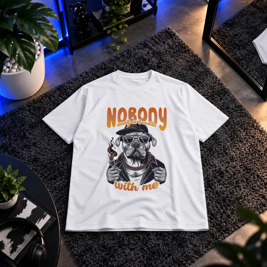 تیشرت سگ بولداگ موتورسوار طرح Nobody Rides With Me