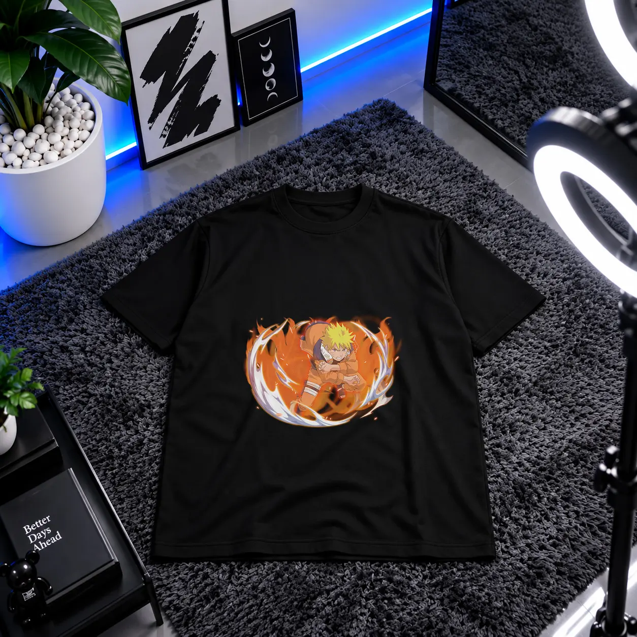 تیشرت انیمه ناروتو طرح ناروتو آتشین (Naruto) کد 2497