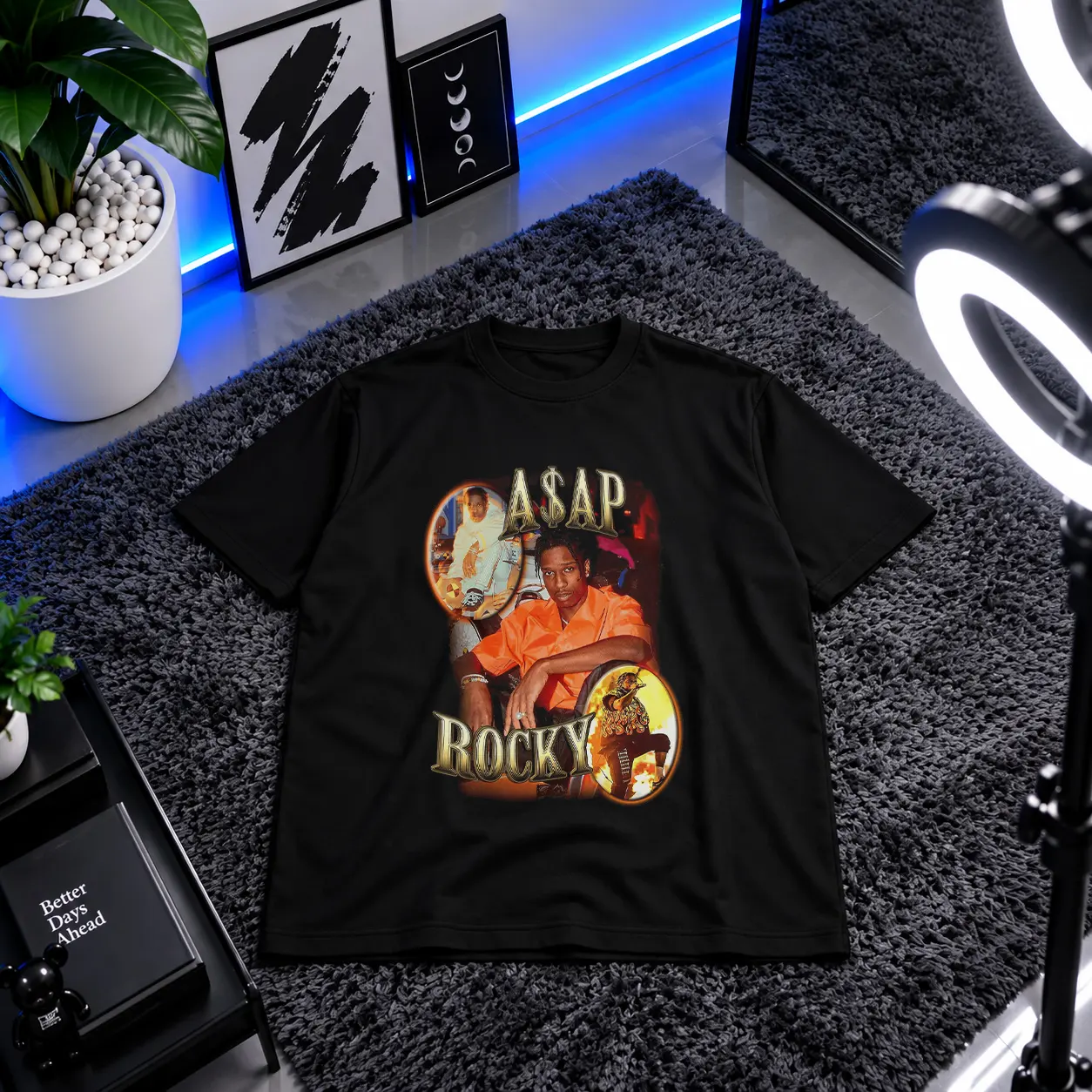 تیشرت ای‌سپ راکی طرح پرتره نارنجی (A$AP Rocky) کد 25107