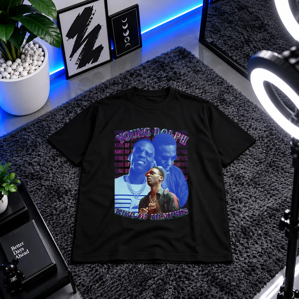 تیشرت یانگ دولف طرح آبی King of Memphis (Young Dolph) کد 25240