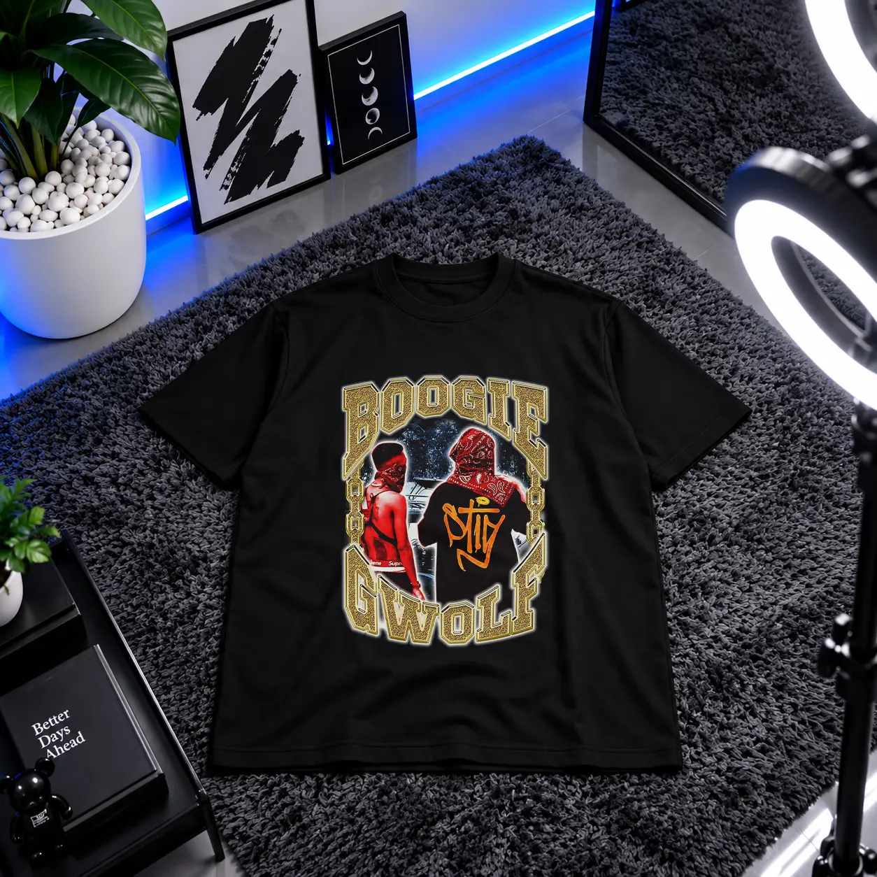 تیشرت طرح Boogie و کلاژ قرمز و طلایی کد 25277