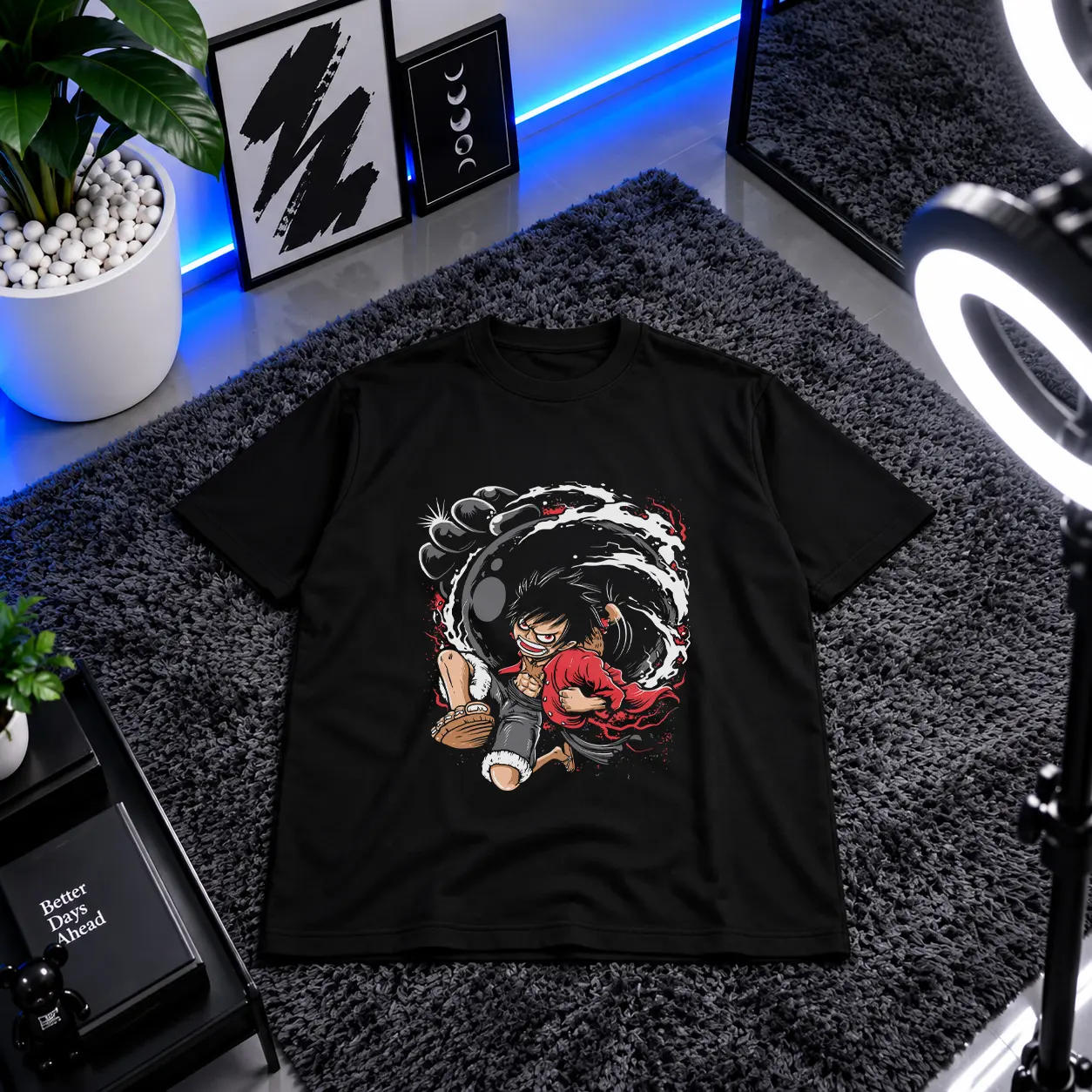 تیشرت انیمه وان پیس طرح لوفی گردابی (Luffy) کد 25511