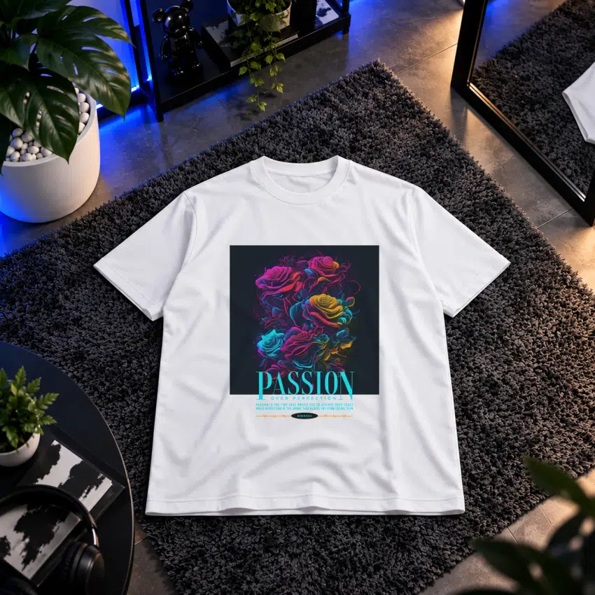 تیشرت انگیزشی طرح اشتیاق و گل‌های نئونی (Passion)