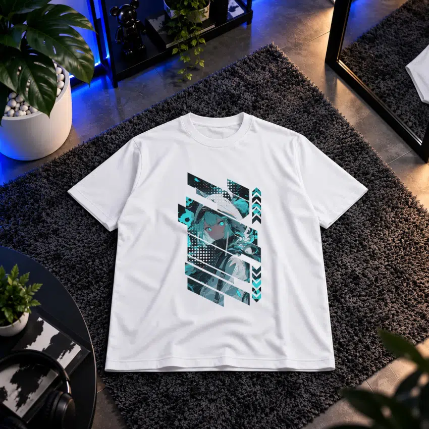 تیشرت انیمه طرح شخصیت شمشیرزن با قاب هندسی