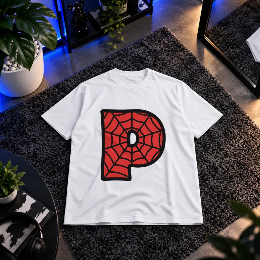 تیشرت مرد عنکبوتی طرح حرف P (Spider-Man Letter P)