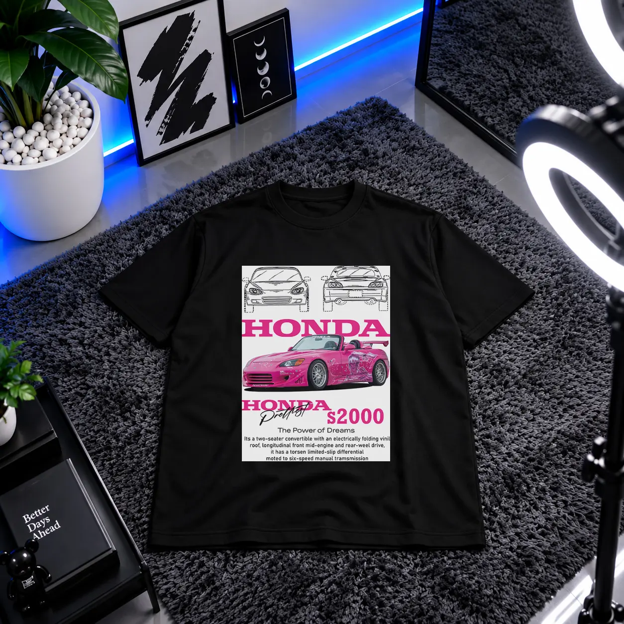 تیشرت هوندا طرح S2000 صورتی (Honda S2000) کد 26405