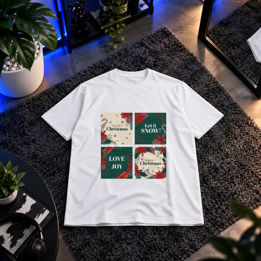 تیشرت کریسمس طرح کلاژ Let It Snow و Love Joy