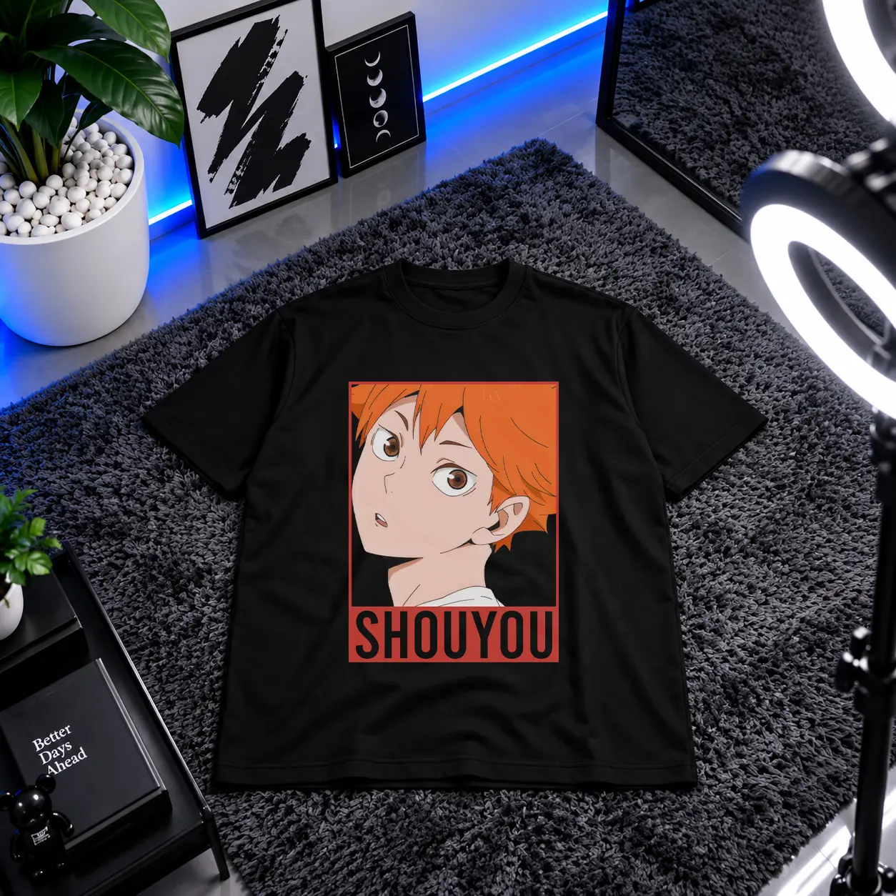 تیشرت انیمه هایکیو طرح صورت هیناتا مشکی (Hinata Shoyo) کد 27505