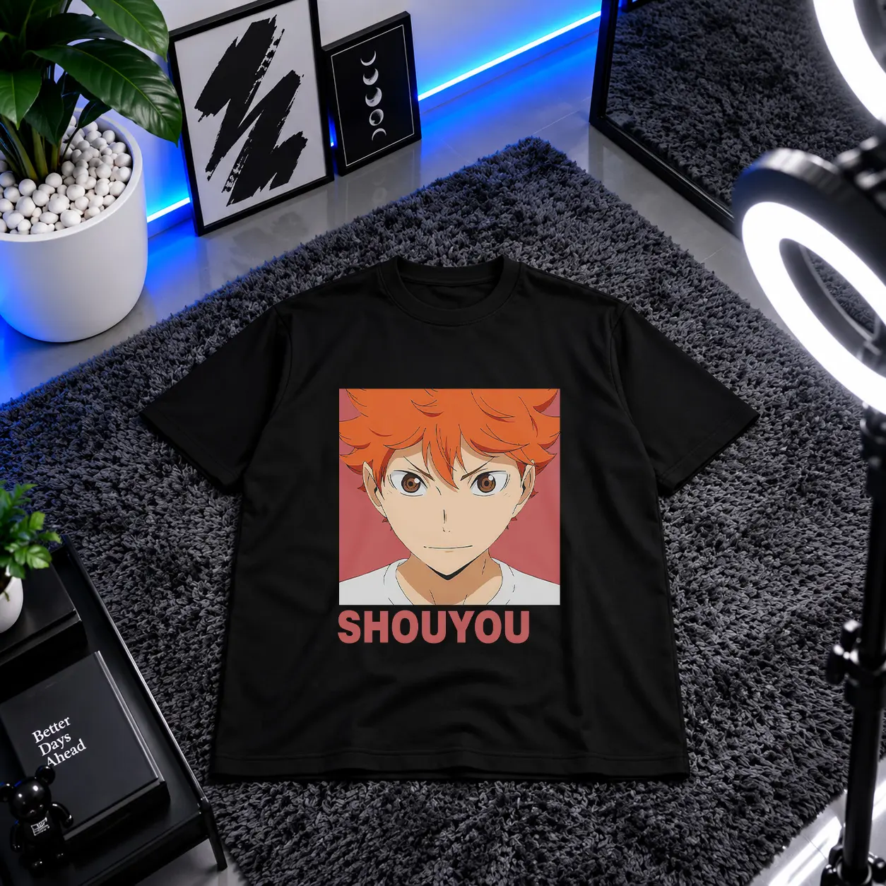 تیشرت انیمه هایکیو طرح صورت هیناتا لبخند مشکی (Hinata Shoyo) کد 27508