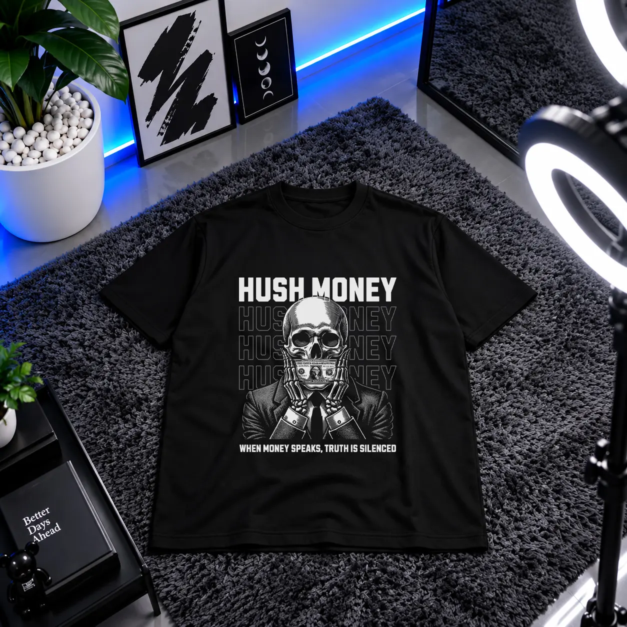 تیشرت جمجمه طرح Hush Money کد 27593