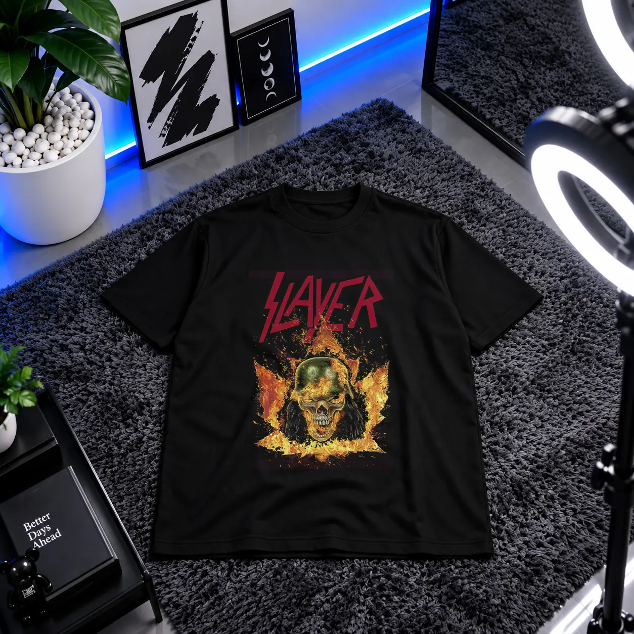 تیشرت اسلیر طرح جمجمه شعله‌ور (Slayer) کد 27845