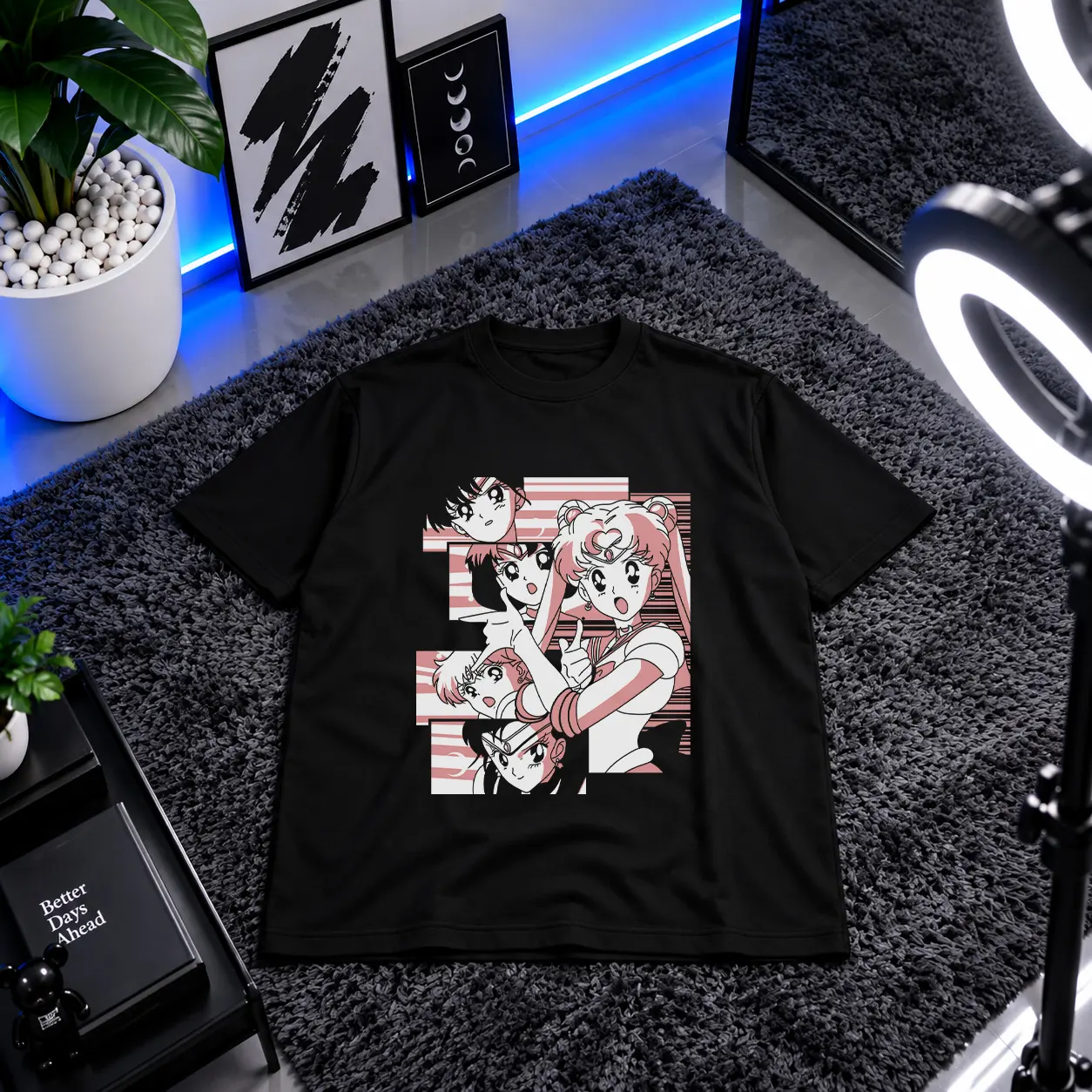 تیشرت انیمه سیلور مون طرح صورتی گروهی کد 27907