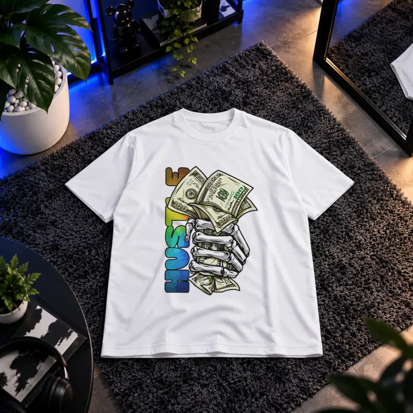 تیشرت دست اسکلت با اسکناس دلار طرح Hustle