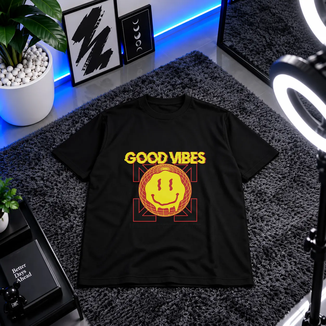 تیشرت لبخند طرح Good Vibes کد 28697