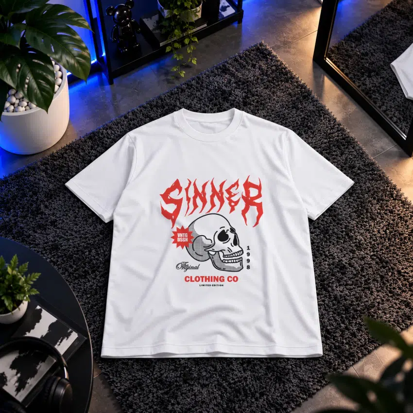 تیشرت طرح جمجمه سیاه Sinner