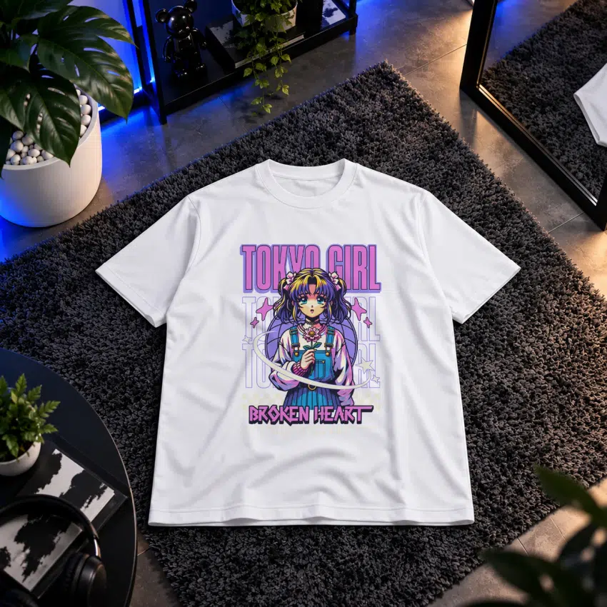 تیشرت طرح Tokyo Girl Broken Heart