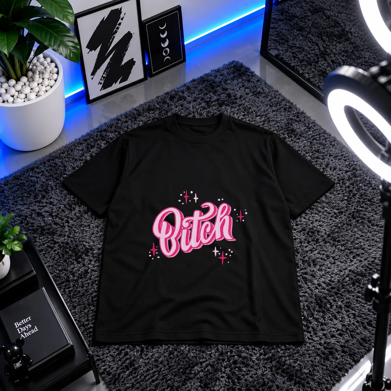 تیشرت نوشته Bitch طرح صورتی کد 29869