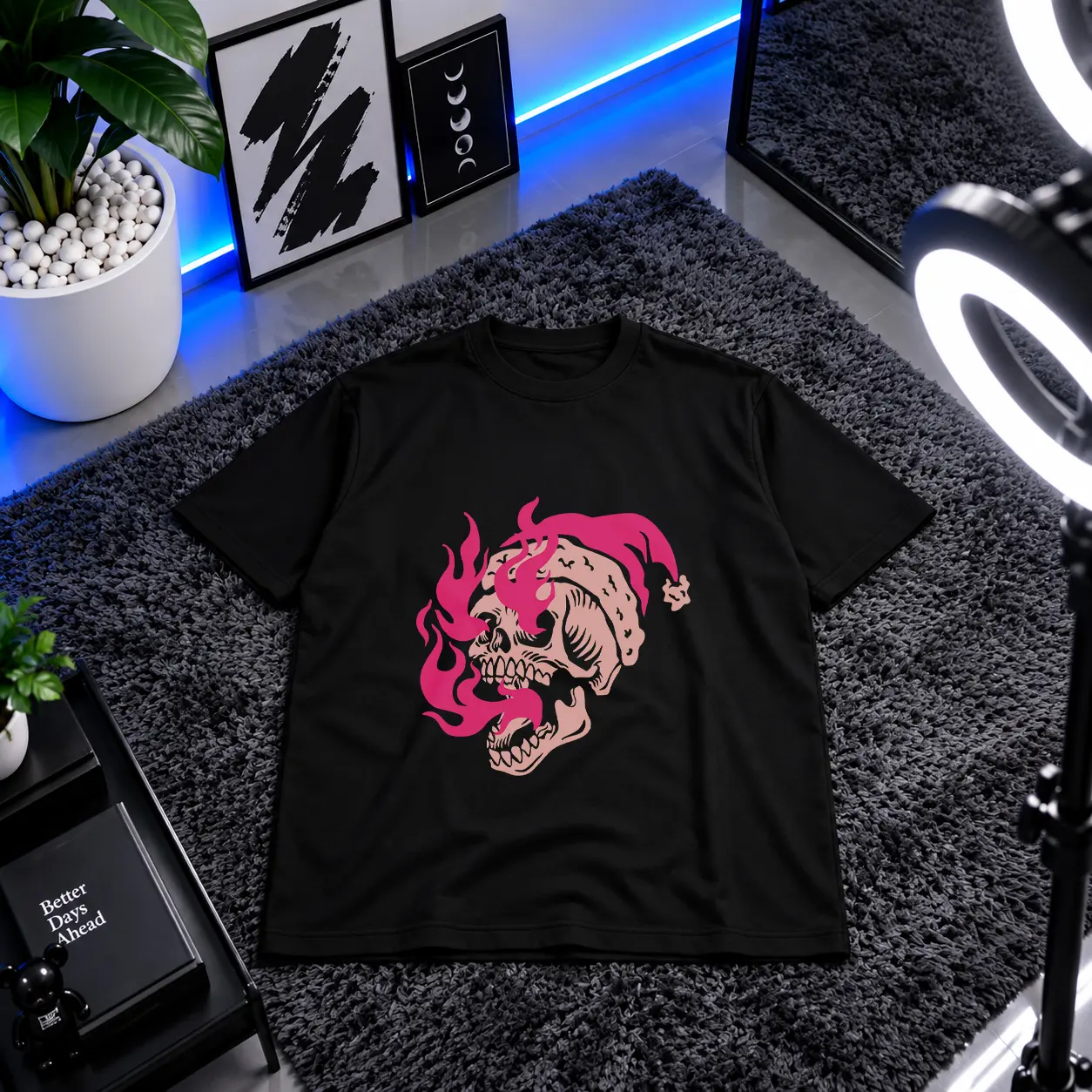 تیشرت جمجمه طرح شعله صورتی (Flaming Skull) کد 29905