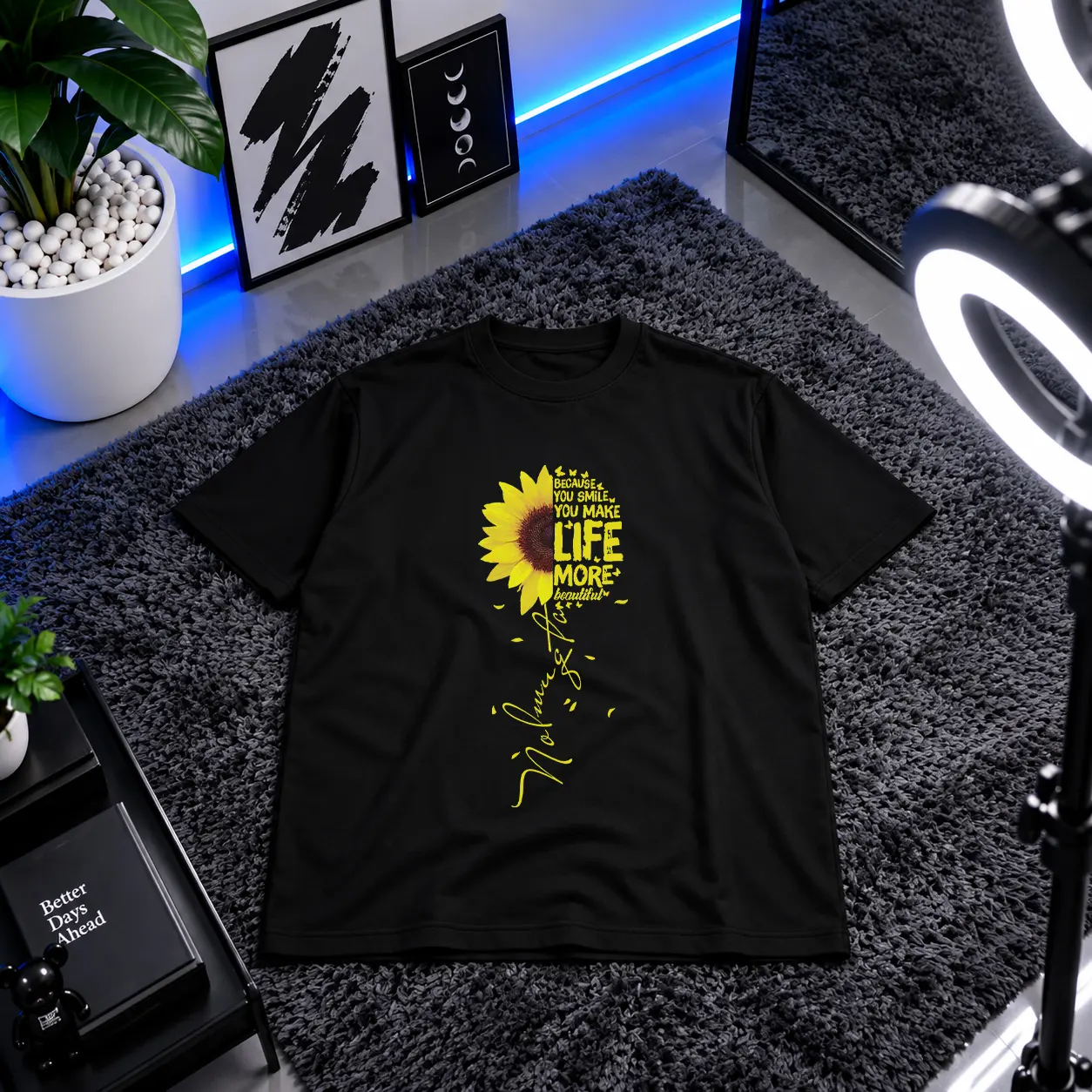 تیشرت انگیزشی آفتابگردان طرح Life More Beautiful کد 30289