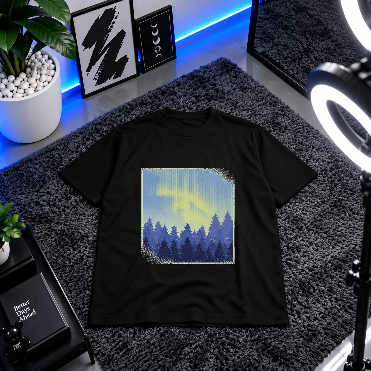 تیشرت طرح شفق قطبی و جنگل (Aurora Forest) کد 30870